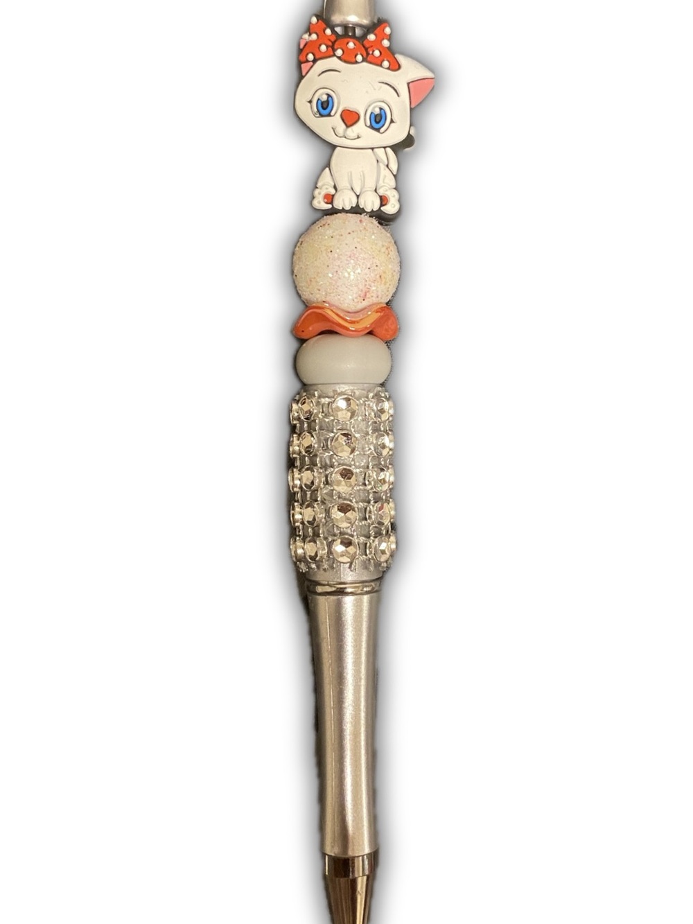 Cute Cat Beaded Pen - White & Orange